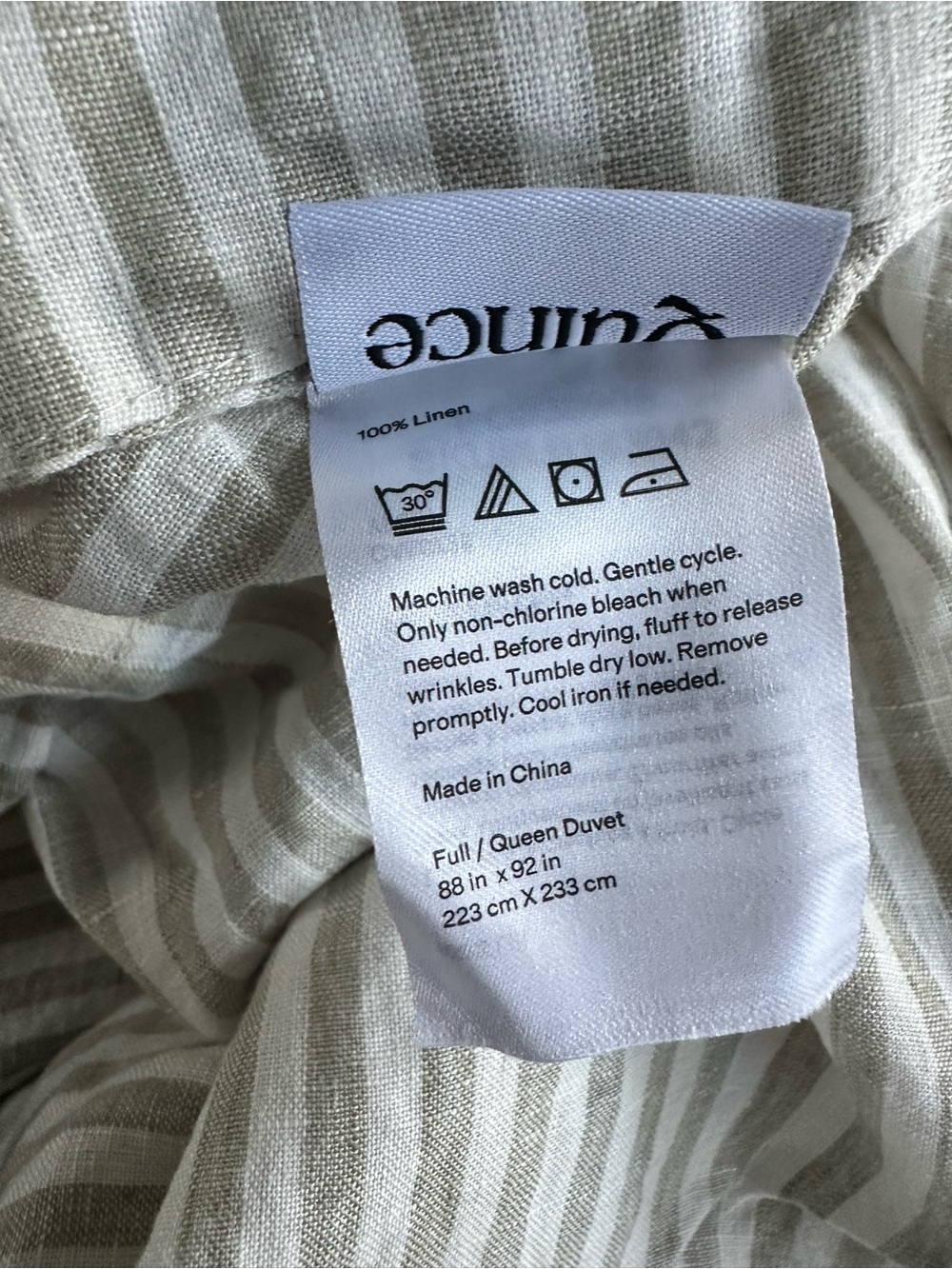 NWOT Quince European Linen Duvet Cover Only, Full/Queen, Willowleaf/White Stripe - Picture 9 of 10